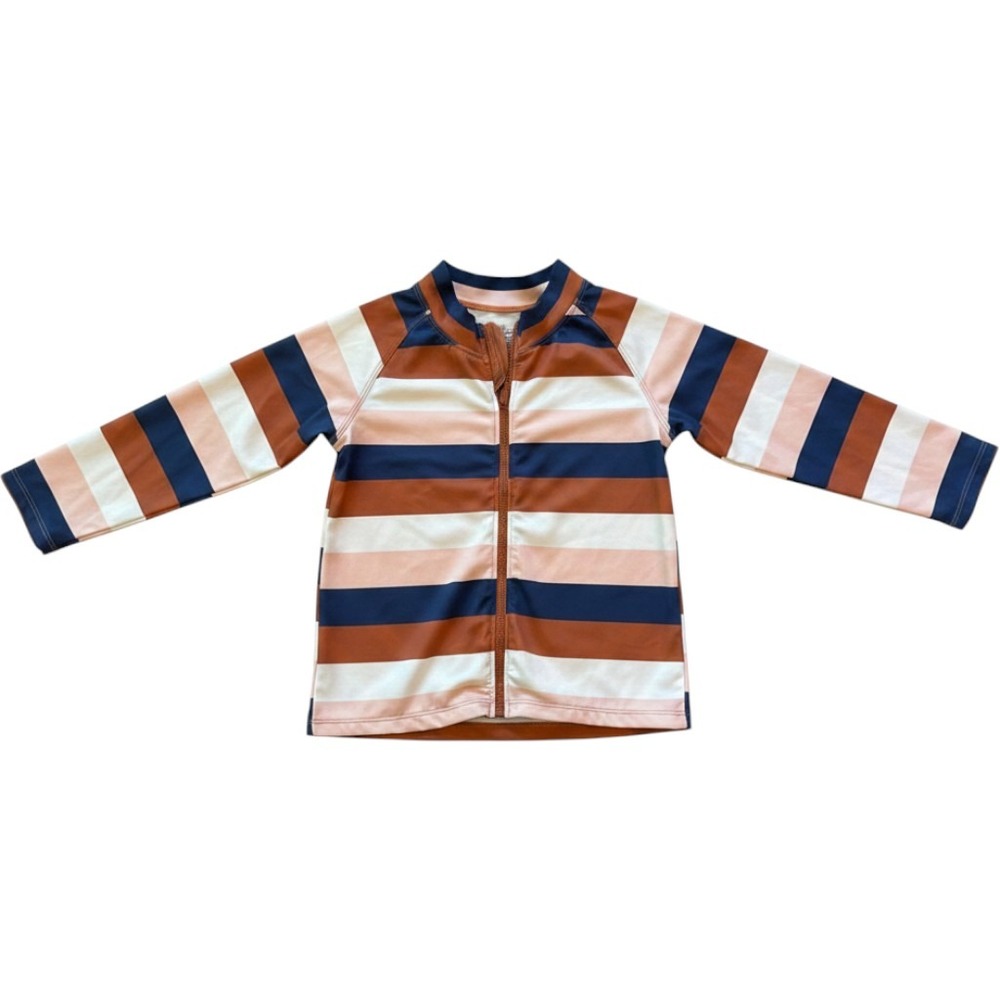 Kortni Jeane Kids Zip Front Long Sleeve Rash Guard Striped Swim Top Size‎ 6/7